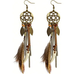 Shein Antique Bohemia Long Feather Hanging Earrings Handmade Boho Dangle Earring For Women Ear Jewelry Women