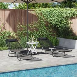 vidaXL Folding Sun Loungers 2 Pcs Black Textilene