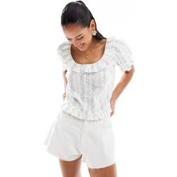 New Look Bluse Med Knapper Striber Blomstermønster