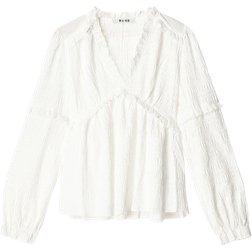 NA-KD Structured Blouse with Long Sleeves & Ruffles - White