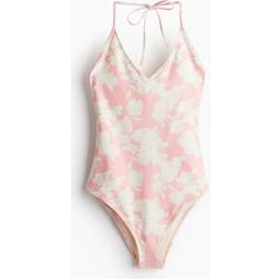 H&M Neckholder Badeanzug Damen - Hellrosa Geblümt