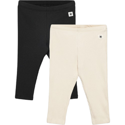 Lindex Ribbed Leggings 2-pack - Off-Black (8049091)