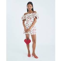 River Island Petite Cream Cherry Print Bardot Playsuit