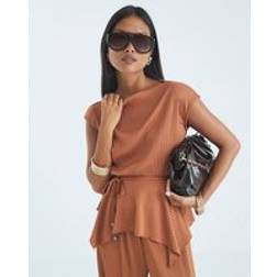 River Island Petite Orange Sleeveless Plisse Peplum Top - Orange