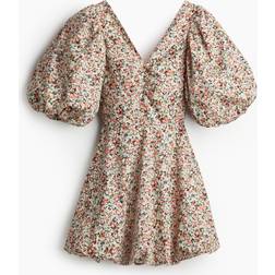 H&M Floral Tie-Back Puffy Dress - Light Pink
