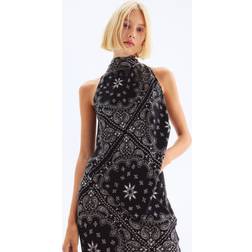 H&M Ladies Pattern Tie-Neck Satin Top - Black/Paisley
