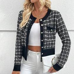 Shein Plaid Pattern Button Front Cardigan Long Sleeve Tops