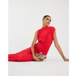 River Island Womens Red Sleeveless Plisse Wrap Waist Midi Dress