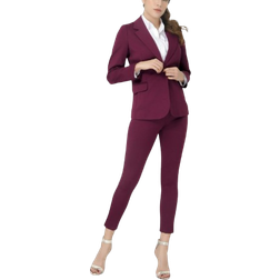 Marycrafts Women's Business Blazer Pant Suit Set - Burgundy