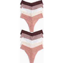 H&M Ladies Dusty Pink Dark Brown Lace Thong Briefs