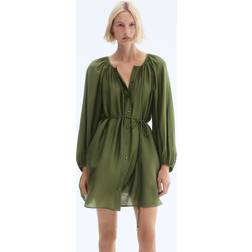 H&M Ladies Oversized Tie Belt Dress - Dark Green