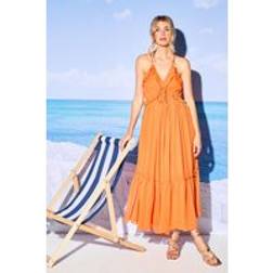 Warehouse HCD Chiffon Ruffle Strappy Floaty Maxi Dress - Orange