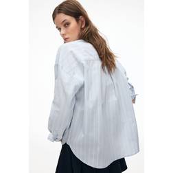 H&M Ladies Striped Oversized Cotton Shirt - Light Blue/Striped