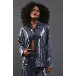 Warehouse Womens Sequin Oversized Shirt - Navy