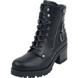 EMP Black Lace-Up Boots with Buckles and Heel - Black