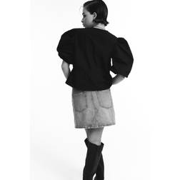 H&M Puff-sleeved Cotton Blouse - Black