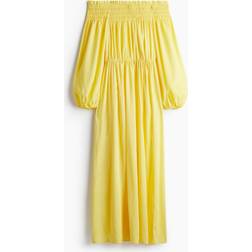H&M Ladies Smock-Topped Off-The Shoulder Dress - Yellow