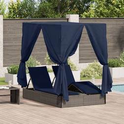 vidaXL Double Sun Lounger Set of 2 Grey Navy Blue Rattan Large