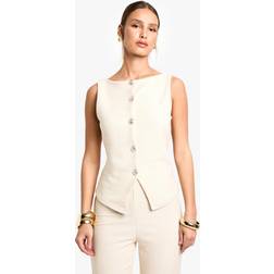 boohoo Womens Textured Button Through Waistcoat - White