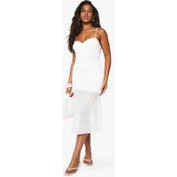 boohoo Lace Strappy Ruched Midi Dress - White