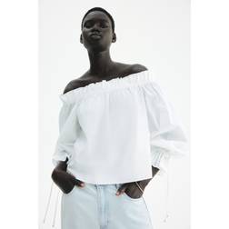 H&M Off Shoulder Bluse Popeline - Weiß