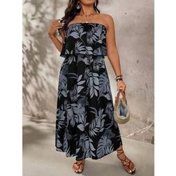 Shein Plus Size Floral Print Ruffled Hem Dress - Holiday