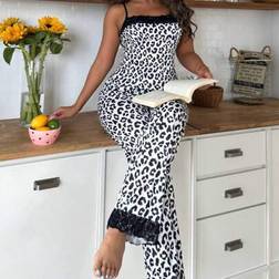 Shein Sweet Ins Leopard Print Lace Splice Pajama Set