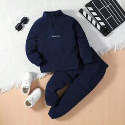 Shein Young Boy Front Zipper Letter Embroidered Pants Set