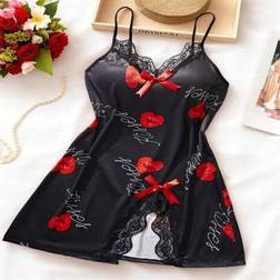 Shein Sexy Nightgown Letter Heart Bow Lace Print - Multicolor