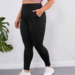 Shein Plus Size Solid Color Sports Yoga Pocket Leggings