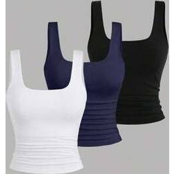 Shein Plus Size Solid Color Pleated Camisole - 3pcs