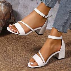 Shein Women Low Heel Round Toe Woven Strap Sandals - Spring Summer