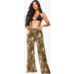 boohoo Essentials Snake Print Trousers - Brown