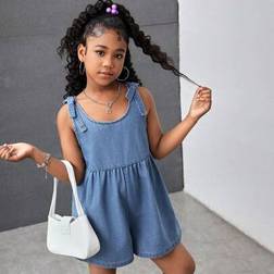 Shein Tween Girl Denim Butterfly Strap Jumpsuit