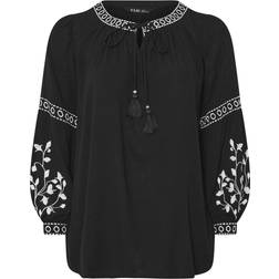 Yours Curve Black Embroidered Tie Front Top - Black