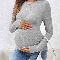 Shein Maternity Solid Minimalist Daily Round T-Shirt