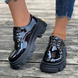 Shein New Platform Round Toe Patent Leather Black