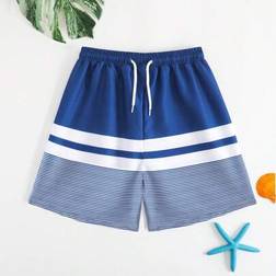 Shein Tween Boy Striped Patchwork Swim Trunks With Drawstring Waist
