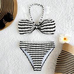 Shein Tween Girls Striped Textured Halter Neck Bikini Set