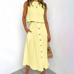 Shein Solid Color Sleeveless Top A-Line Skirt - Spring/Summer