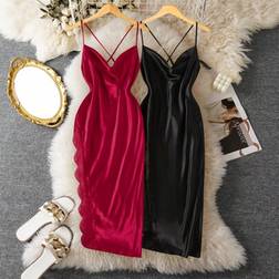 Shein Sexy Lace Patchwork Slit Long Nightgown - Multicolor