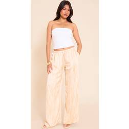 PrettyLittleThing Textured Woven Printed Satin Wide Leg Trousers - White