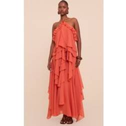 PrettyLittleThing Frill Halterneck Floaty Maxi Dress - Orange