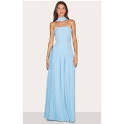 PrettyLittleThing Pale Blue Woven Asymmetric Pleated Maxi Dress