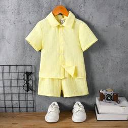 Shein Young Boy Solid Color Polo Collar Shirt Set - Summer