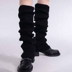 Shein Solid Color Vertical Striped Warm Decorated Leg Warmers - Winter