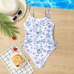 Shein Tween Girl Vintage Floral Print One-Piece Swimsuit - Beach