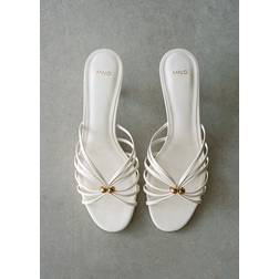 Mango Kitten Heel Sandal Metallic Detail Ecru