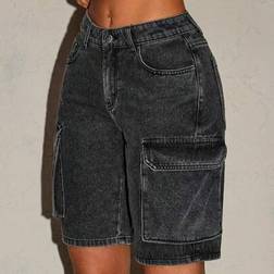 Shein Casual Washed Low-Waist Cargo Denim Shorts