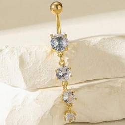 Shein Shiny Gold Plated Inlaid Zirconia Navel Button Ring - Shiny